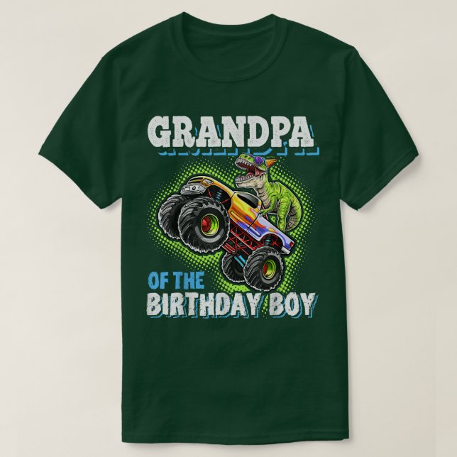 Grandpa of the Birthday Boy Dinosaur Monster Truck T-Shirt (Design Front)