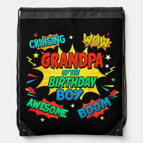 Grandpa of The Birthday Boy Father Superhero Drawstring Bag