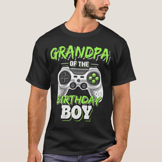 Grandpa of the Birthday Boy Matching Video Game Bi T-Shirt (Front)