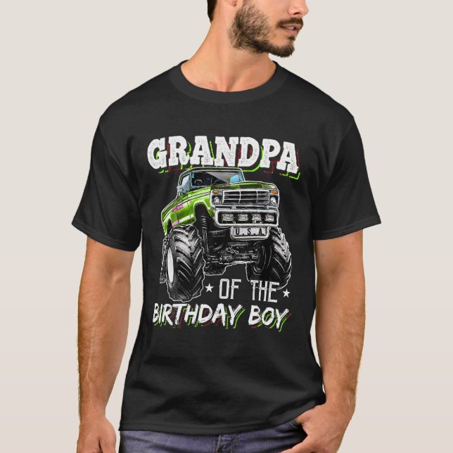 Grandpa of the Birthday Boy Monster Truck Birthday T-Shirt (Front)