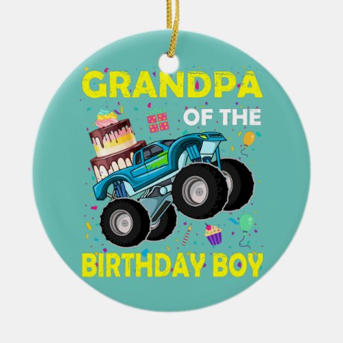 Grandpa of the Birthday Boy Monster Truck Ceramic Ornament