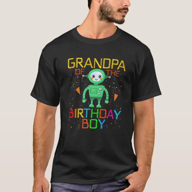 Grandpa Of The Birthday Boy Robotics Theme Family T-Shirt (Front)