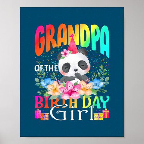 Grandpa Of The Birthday Girl Panda Unicorn  Poster