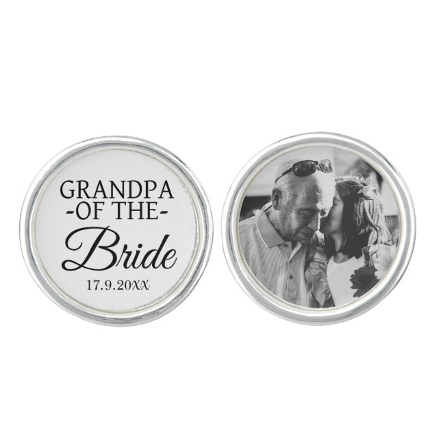 Grandpa of the Bride Personalized Wedding Photo Cufflinks (Front)