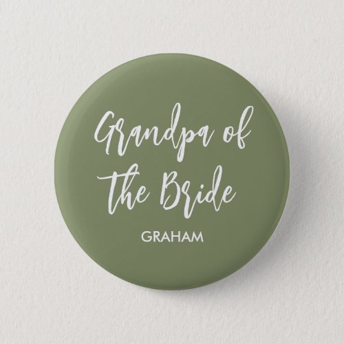 Grandpa of the Bride Sage Green White  Button