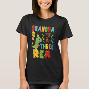 Grandpa Of The Three Rex 3Rd Birthday Boy Dinosaur T-Shirt