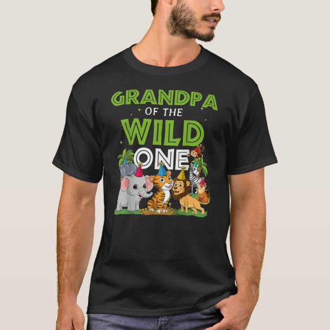 Grandpa of the Wild One Zoo Birthday Safari T-Shirt (Front)