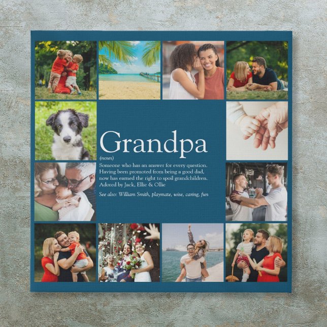 Grandpa Papa Definition 12 Photo Collage Blue Faux Canvas Print (Grandpa Papa Definition 12 Photo Collage Blue Faux Canvas Print)