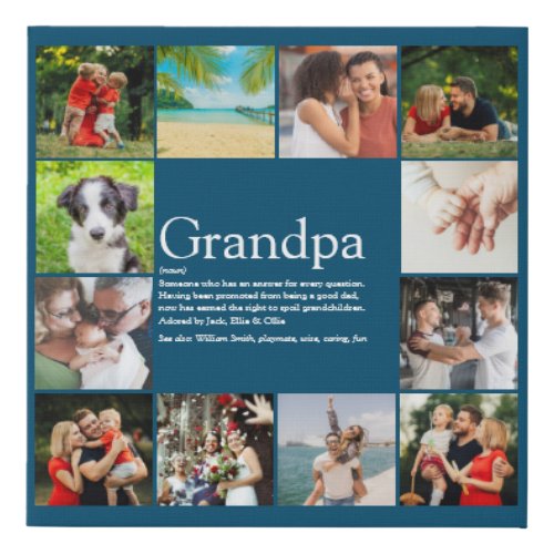 Grandpa Papa Definition 12 Photo Collage Blue Faux Canvas Print