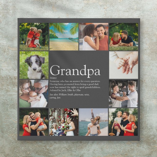 Grandpa Papa Definition 12 Photo Collage Gray Faux Canvas Print (Grandpa Papa Definition 12 Photo Collage Gray Faux Canvas Print)