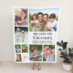 Grandpa Photo Collage Fleece Blanket