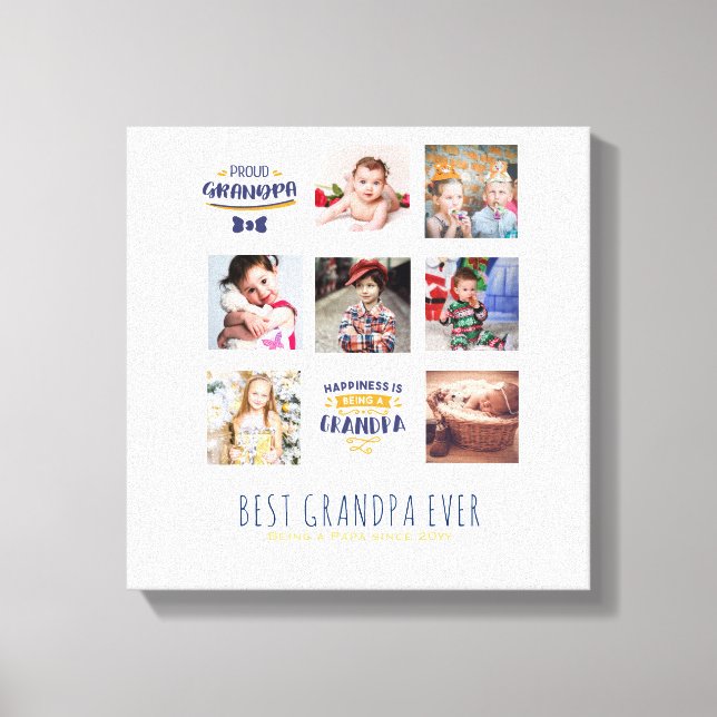 GRANDPA PHOTO COLLAGE GIFT Proud Papa Pops Gramps Canvas Print (Front)