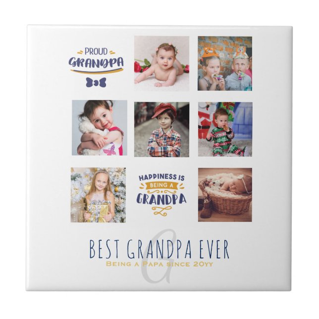 GRANDPA PHOTO COLLAGE GIFT Proud Papa Pops Gramps Ceramic Tile (Front)