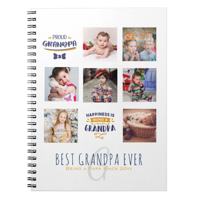 GRANDPA PHOTO COLLAGE GIFT Proud Papa Pops Gramps Notebook (Front)