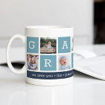 Grandpa Photo Collage & Grandchildren Names Coffee Mug<br><div class="desc">Create a sweet keepsake for a beloved grandfather this Father's Day or Grandparents Day. This simple design features seven of your favorite square or Instagram photos, arranged in a collage layout with alternating squares in light blue, spelling out "Grandpa." Personalize with favorite photos of his grandchildren, and add their names,...</div>