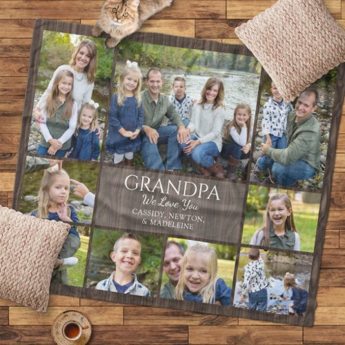Grandpa Photo Collage Grandkids Fleece Blanket