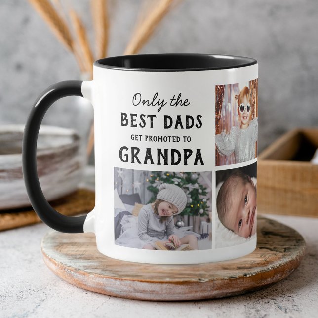 Grandpa Photo Collage Grandkids Names Script Heart Mug (Creator Uploaded)