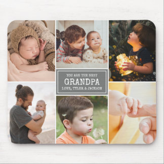 Grandpa Photo Collage Grey and White Saying Mouse Pad