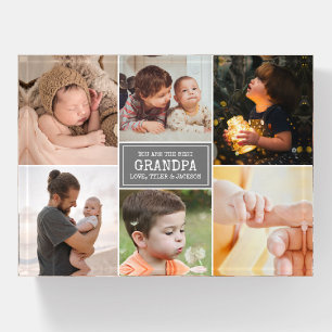Grandpa Photo Collage Grey and White Saying Paperweight