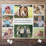 Grandpa Photo Collage Jigsaw Puzzle<br><div class="desc">Give the world's best grandpa a fun custom photo collage jigsaw puzzle that he will treasure and enjoy. You can personalize with eight family photos of grandchildren, children, other family members, pets, etc., customize the expression to "I Love You" or "We Love You, " and whether he is called "Grandpa,...</div>
