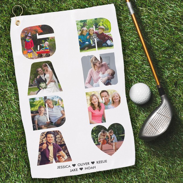 GRANDPA Photo Collage Letter Cutout Personalized Golf Towel (Creator Uploaded)
