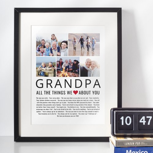 Grandpa Photo Collage Things We Love About You Poster