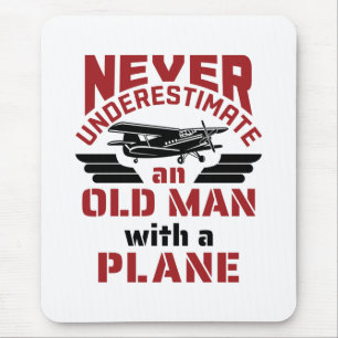 Grandpa Pilot Old Man with a Plane Mouse Pad
