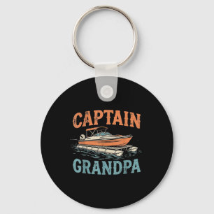 Grandpa Pontoon Boat Captain Vintage Nautical Boat Keychain