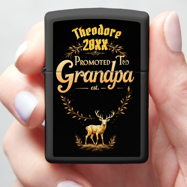 Grandpa Promoted Golden Deer Wreath Established Zippo Lighter (In Hand)