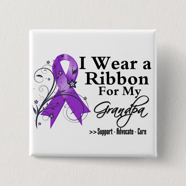 Grandpa Purple Ribbon - Pancreatic Cancer Pinback Button (Front)