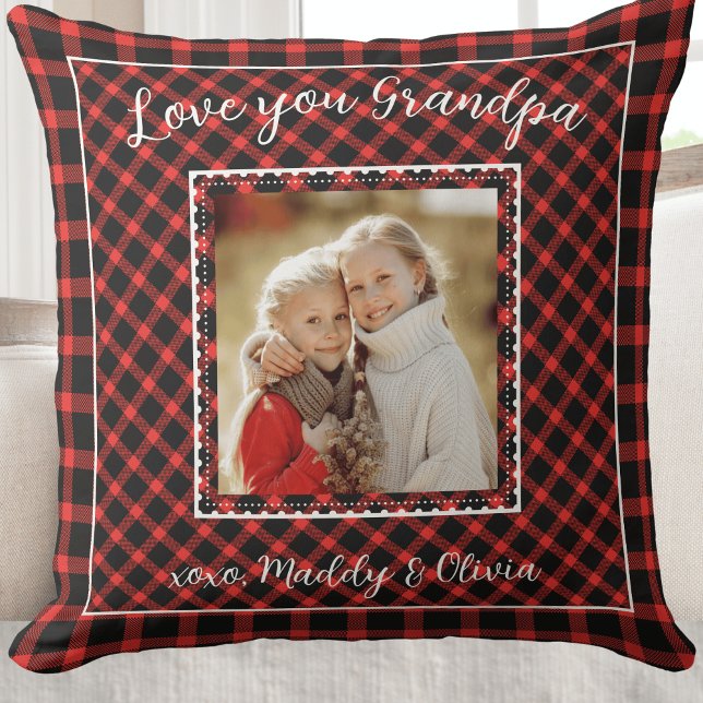 Grandpa Red Buffalo Plaid Photo Pillow (Grandpa Red Buffalo Plaid Photo Pillow)