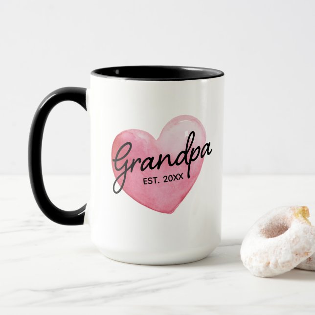 Grandpa Reveal Established Date Heart Mug (With Donut)
