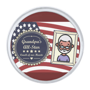 Grandpa’s All-Star Badge USA Flag Design Silver Finish Lapel Pin