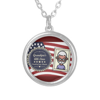 Grandpa’s All-Star Badge USA Flag Design Silver Plated Necklace
