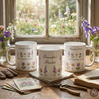 Grandpa’s Floral Garden with 5 Names & Flowers Coffee Mug