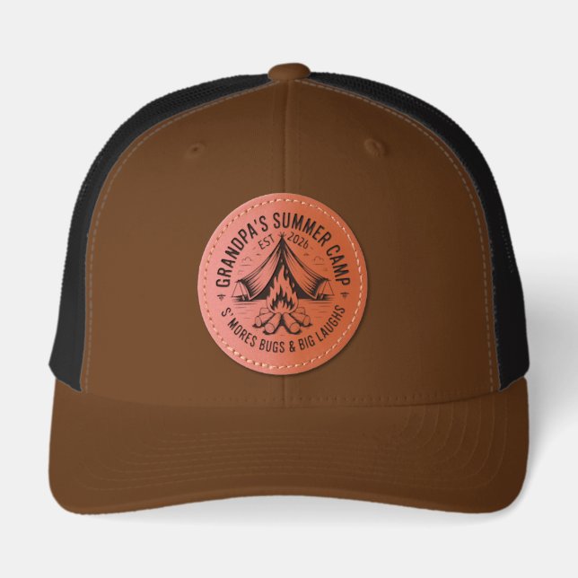 Grandpa’s Summer Camp Tent Personalize Date Leather Patch Hat (Front)