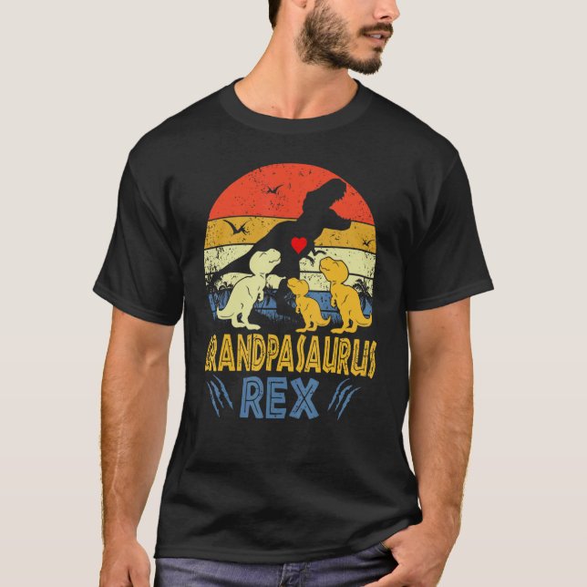 Grandpa Saurus Rex Dinosaur Grandpa 3 Kids Family  T-Shirt (Front)