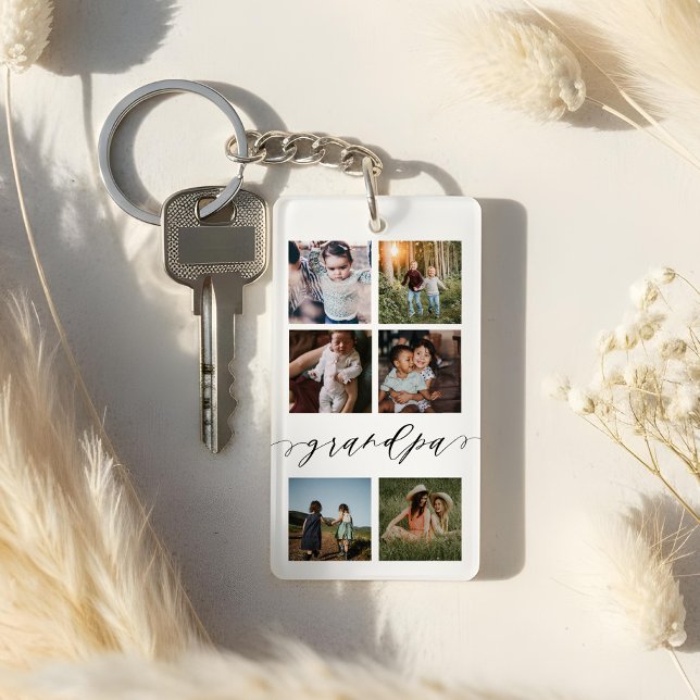 Grandpa Script | Grandchildren Photo Grid Collage Keychain (Grandpa Script | Grandchildren Photo Grid Collage Keychain)