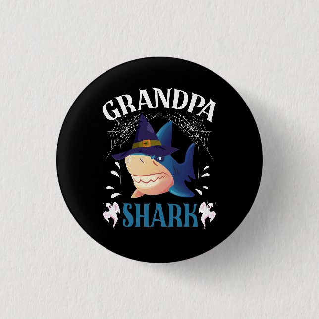 Grandpa Shark Witch Hat Halloween Grandpa Announce Button (Front)
