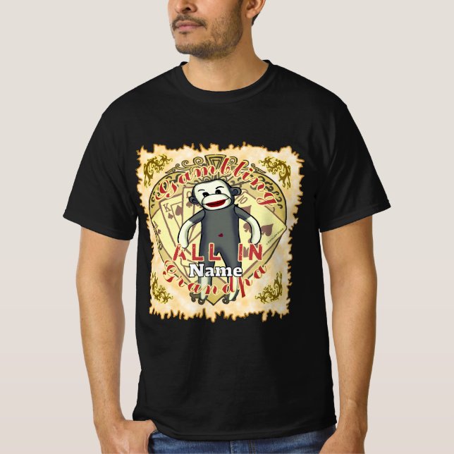 Grandpa Sock Monkey poker T-Shirt (Front)