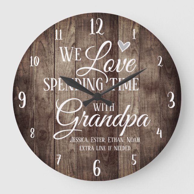 Grandpa Spending Time with Custom Name Large Clock (Front)
