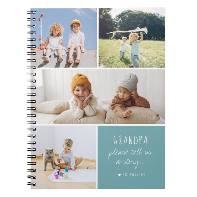 Grandpa Tell Us A Story | Photo Collage Notebook (Front)