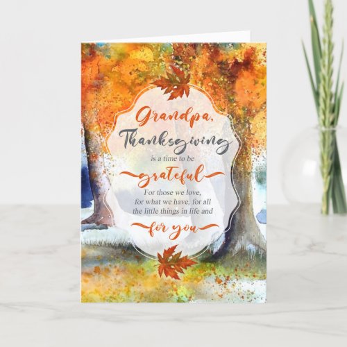 Grandpa Thanksgiving Autumn Watercolor Grateful Holiday Card