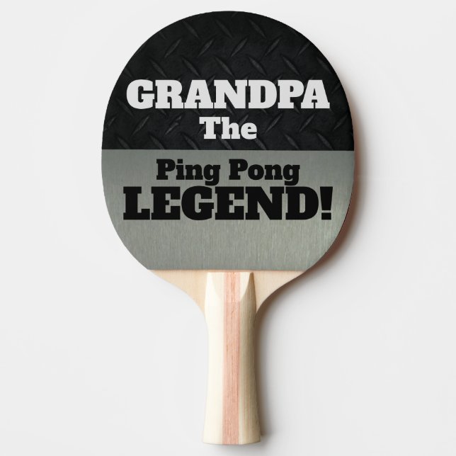 Grandpa The Legend Funny Smack Talk Black Silver Ping Pong Paddle (Front)