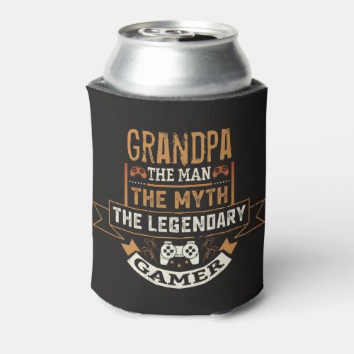  Grandpa The Man Myth Legendary Gamer Black Tan   Can Cooler