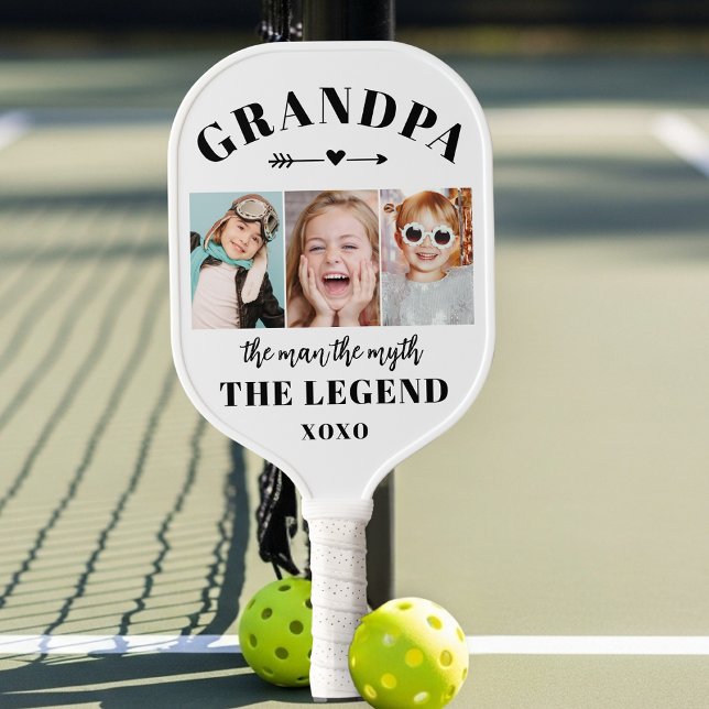 Grandpa The Man The Myth Modern Photo Collage  Pickleball Paddle (Creator Uploaded)