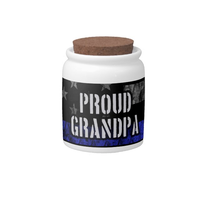 Grandpa Thin Blue Line Distressed Flag Candy Jar (Front)