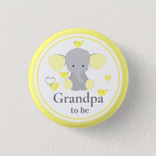 Grandpa To Be Baby Boy Girl Shower Elephant Button
