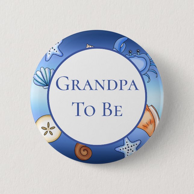 Grandpa To Be | Baby Shower in Beach Theme Button (Front)