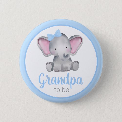 Grandpa To Be Blue Elephant Boy Baby Shower Button